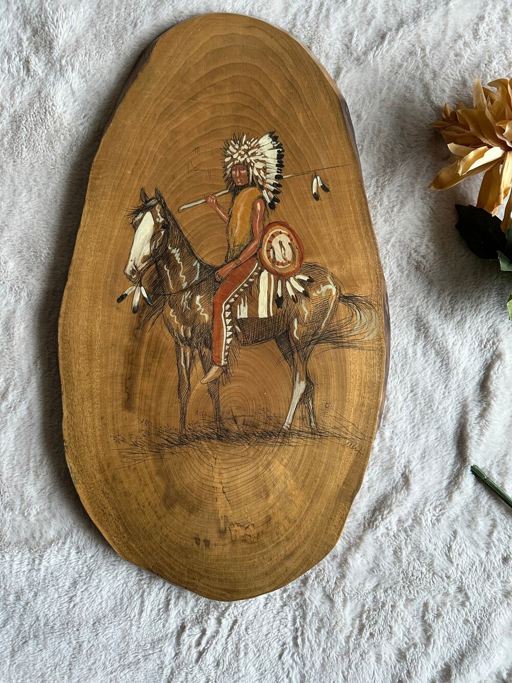 Indian Folk Art Painted Horse Myrtlewood Alix Mosieur Native American